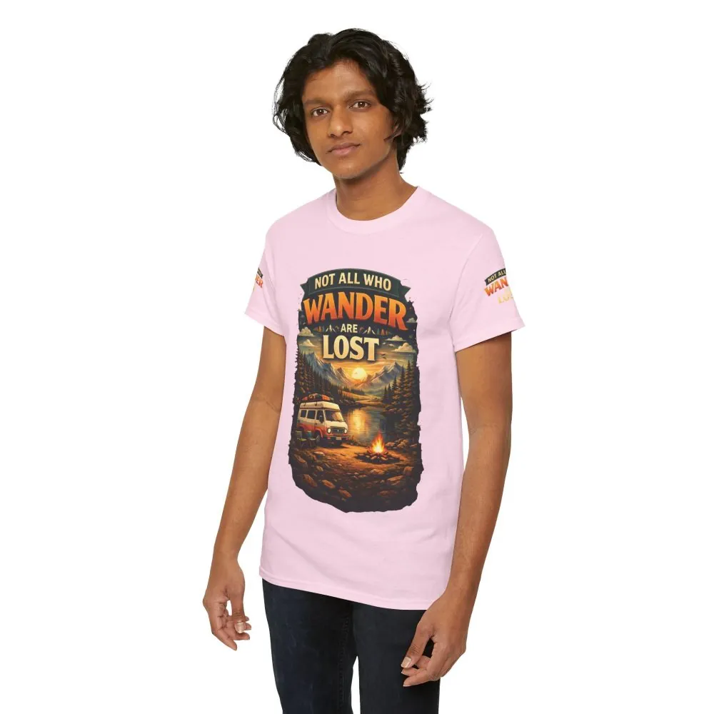 Unisex Heavy Cotton Tee — "Not All Who Wander Are Lost" Design Scenic-Line