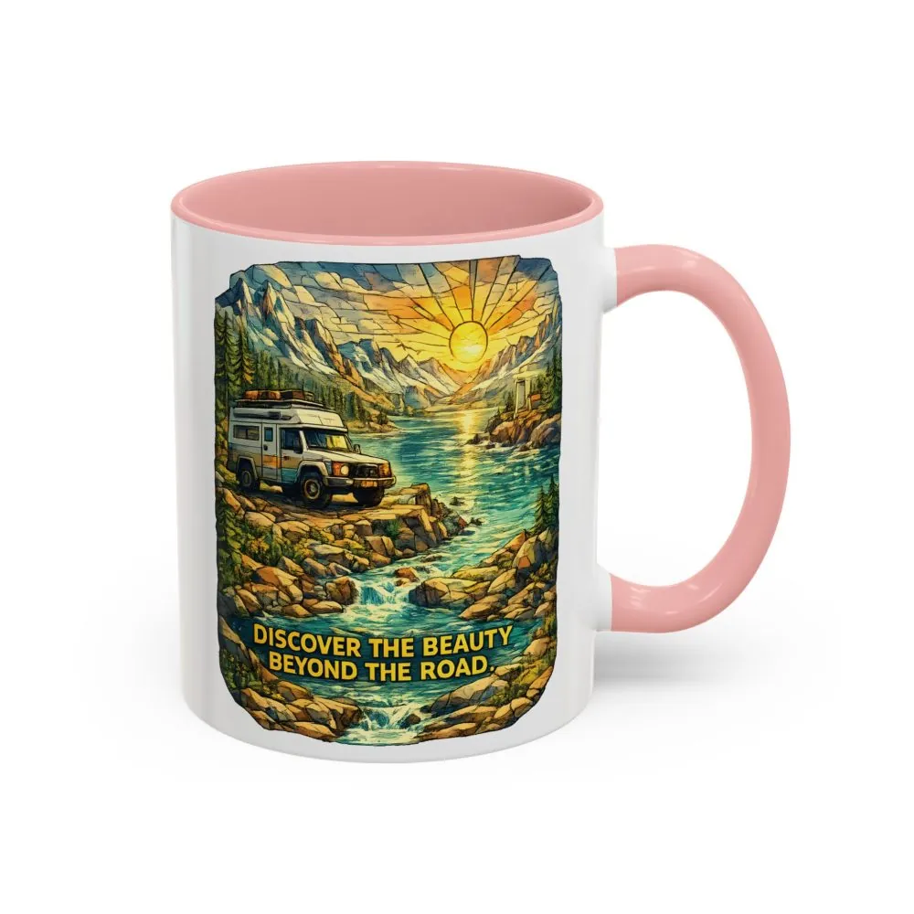 2858332549347096470_2048.jpeg Accent Coffee Mug (11, 15oz) — "Discover The Bieuty Beyond The Road" Design Cubic-Line