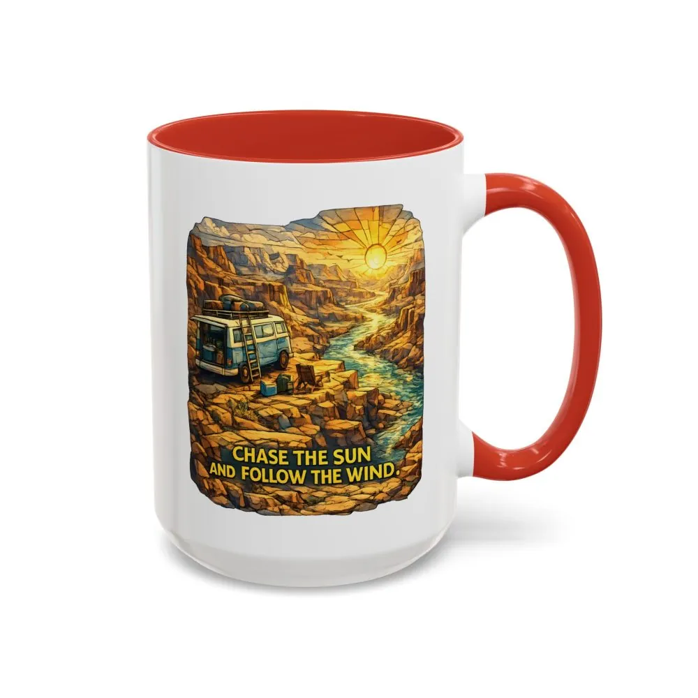 2868446226871934475_2048.jpeg Accent Coffee Mug (11, 15oz) — "Chase The Sun And Follow The Wind" Design Cubic-Line
