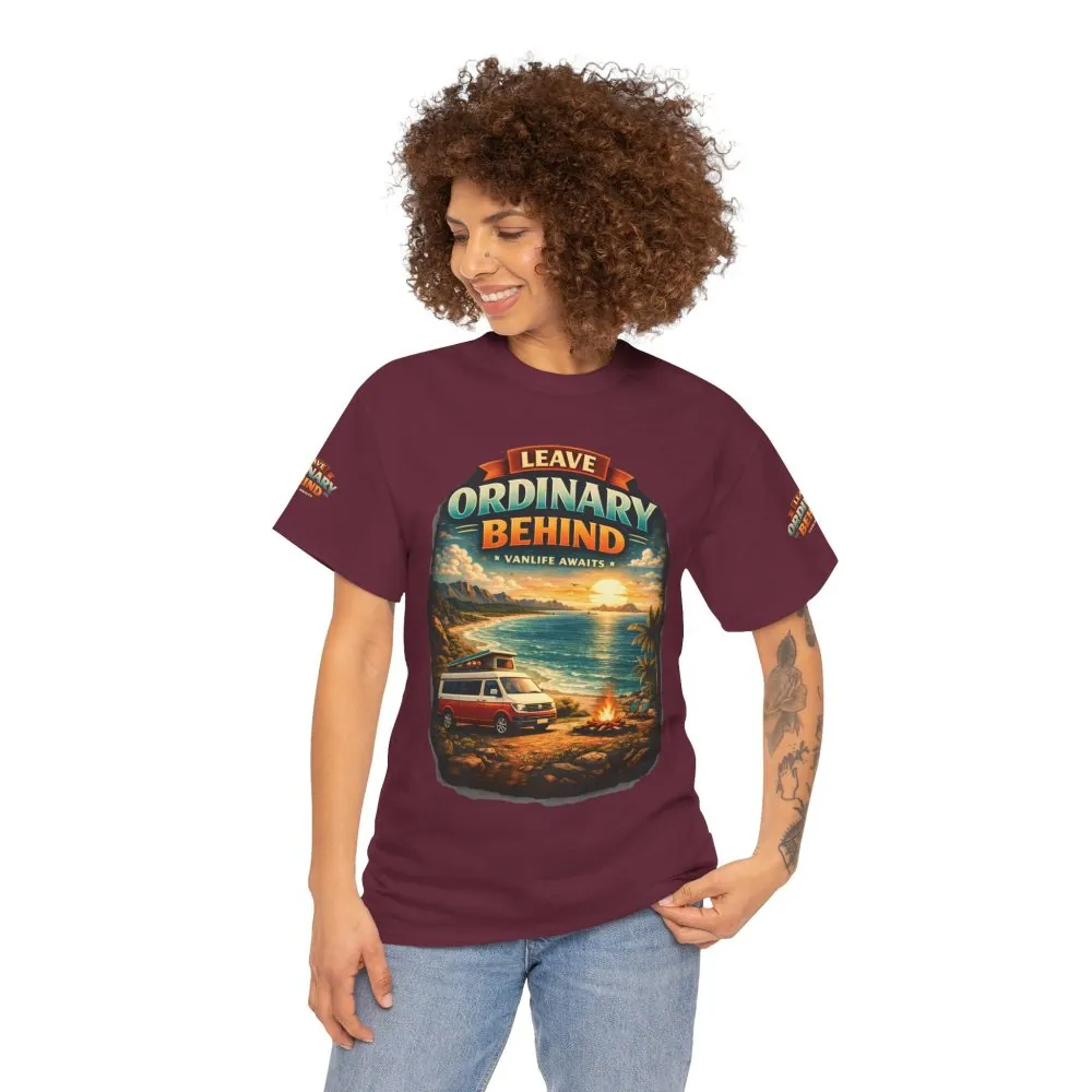Unisex Heavy Cotton Tee — "Leave Ordinary Behind" Design Scenic-Line