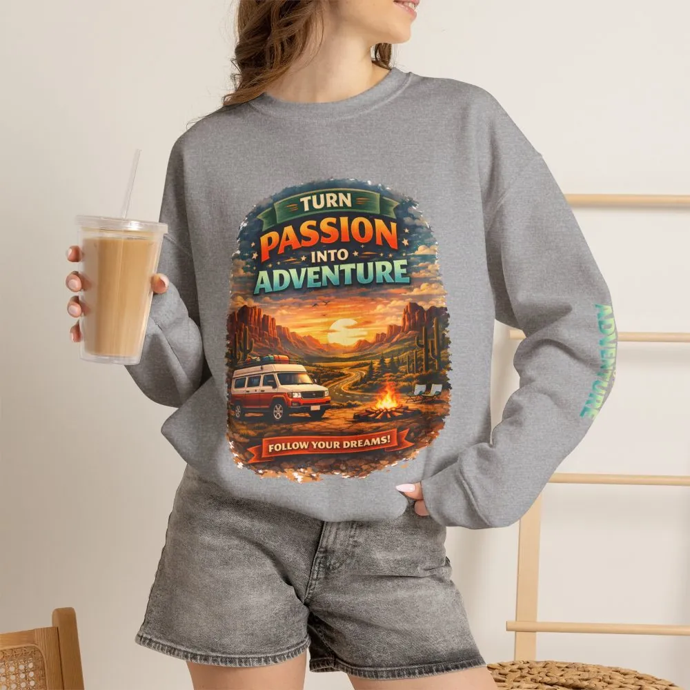 Unisex Heavy Blend™ Crewneck Sweatshirt — "Turn Passion Into Adventure" Design Scenic-Line