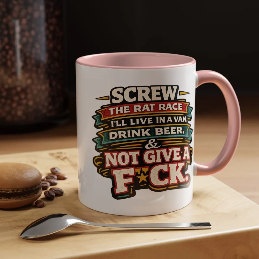 Accent Coffee Mug (11, 15oz) — "Screw The Rat Race" Design F**K-Line