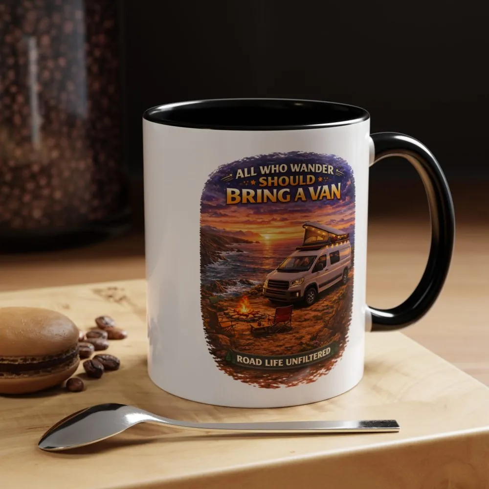 Accent Coffee Mug (11, 15oz) — "All Who wander Should Bring A Van" Design Scenic-Line