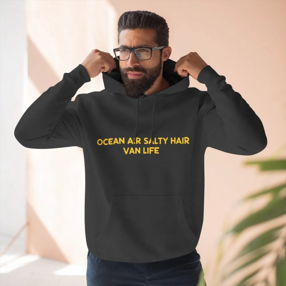 Three-Panel Fleece Hoodie - "Ocean Air Salty Hair Van Life" Design Sitcom-Line