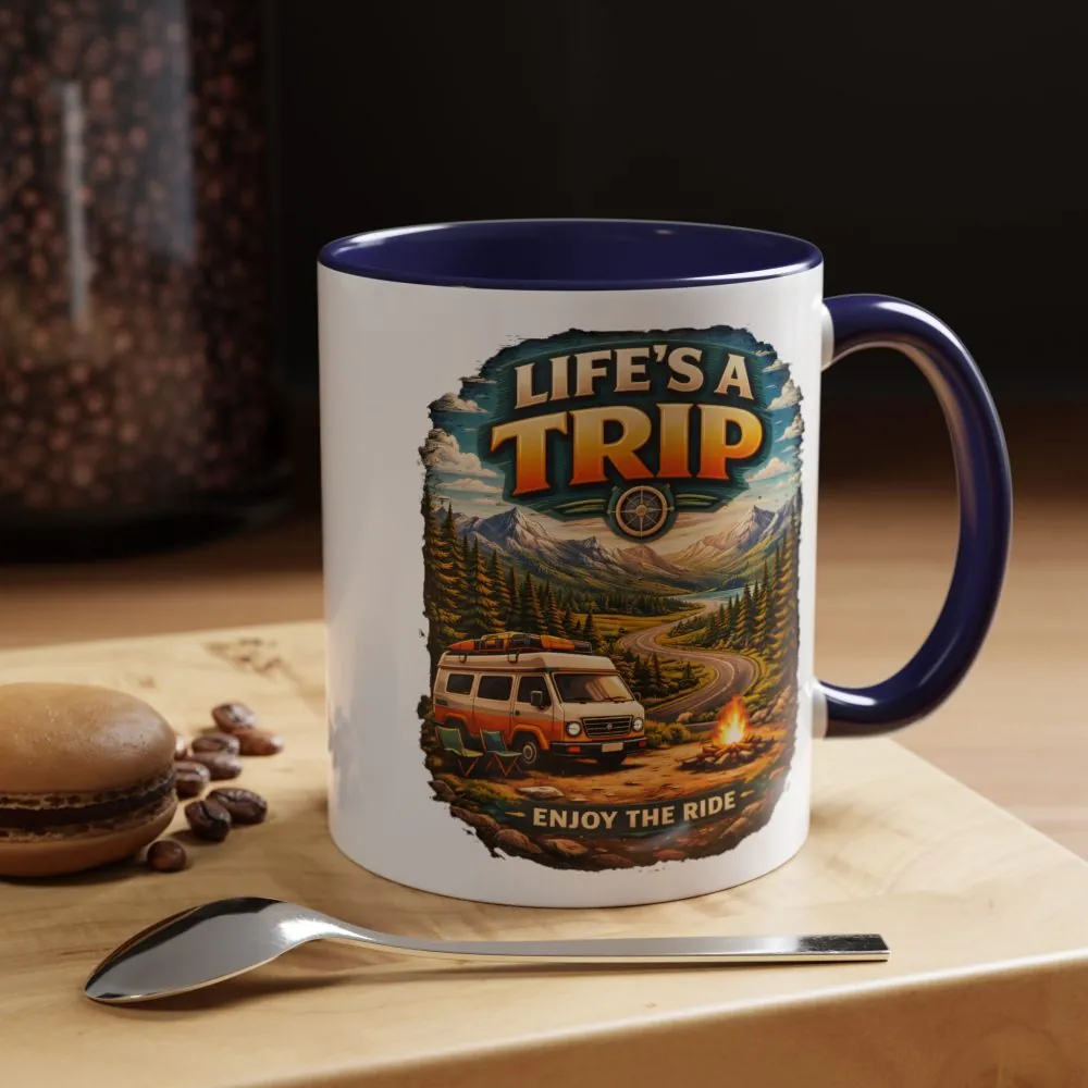 Accent Coffee Mug (11, 15oz) — "Life s A Trip" Design Scenic-Line