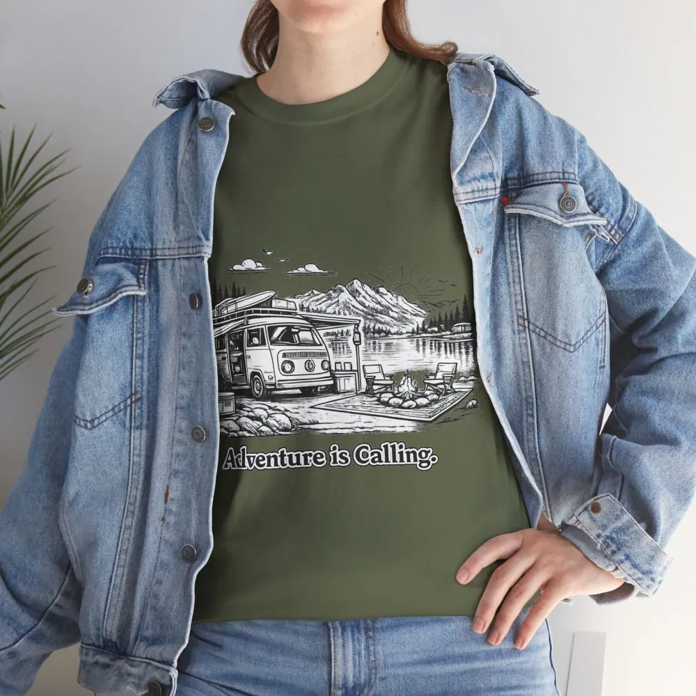 2949370538572103677_2048.jpeg Unisex Heavy Cotton Tee — "Adventure Is Calling" Design Minimal-Line