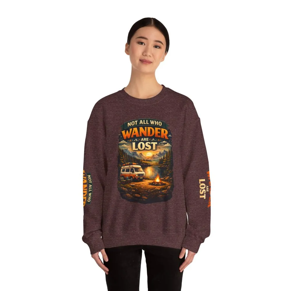 Unisex Heavy Blend™ Crewneck Sweatshirt — "Not All Who Wander Are Lost" Design Scenic-Line