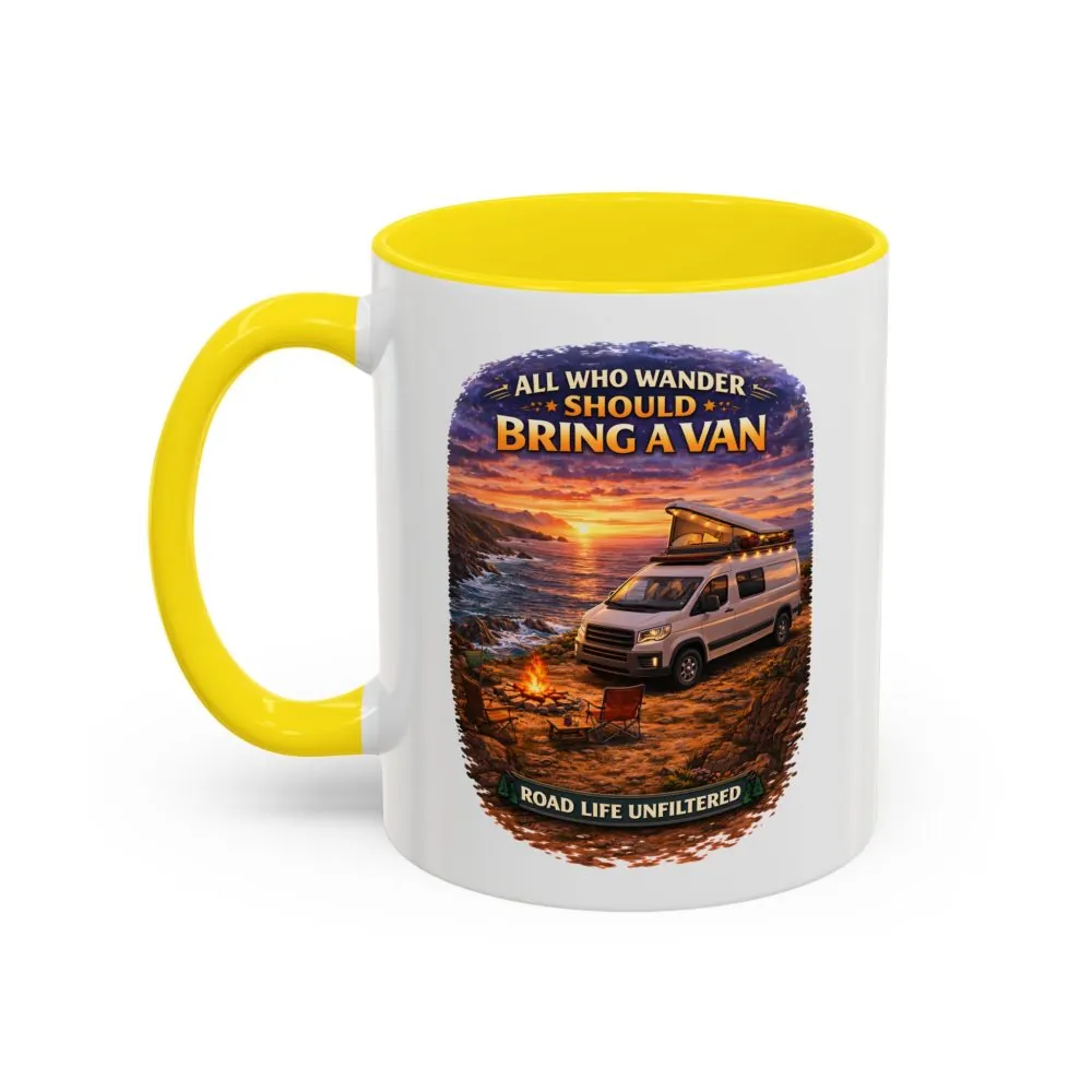Accent Coffee Mug (11, 15oz) — "All Who wander Should Bring A Van" Design Scenic-Line