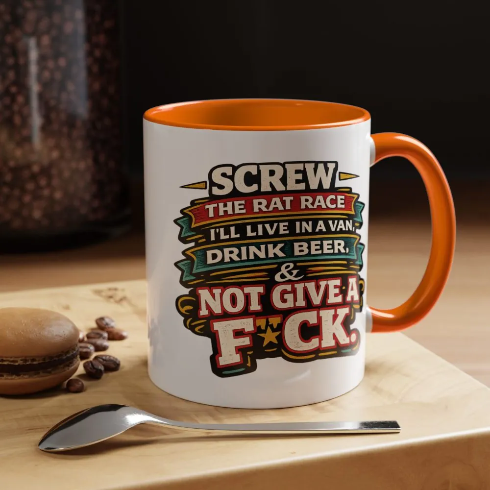 Accent Coffee Mug (11, 15oz) — "Screw The Rat Race" Design F**K-Line
