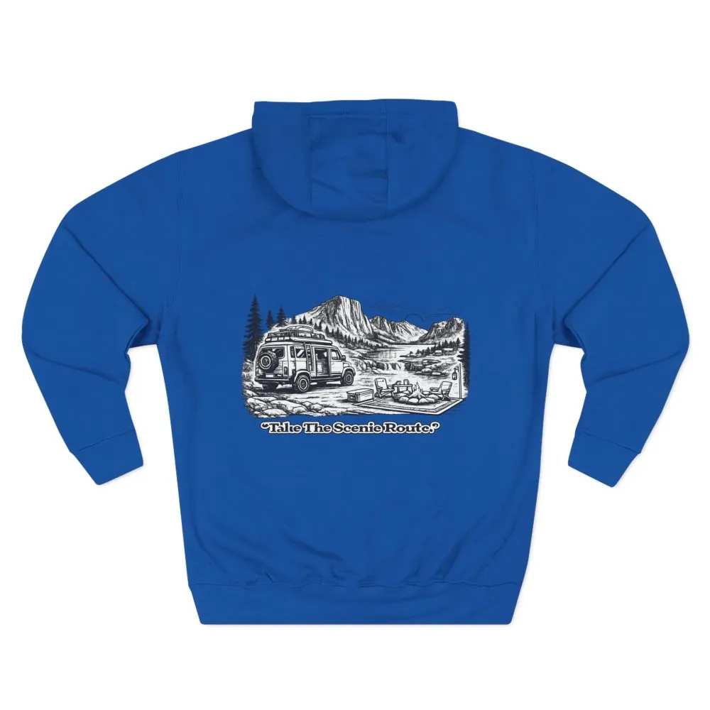 2962075809832437121_2048.jpeg Three-Panel Fleece Hoodie - "Take The Scenic Route" Design Minimal-Line