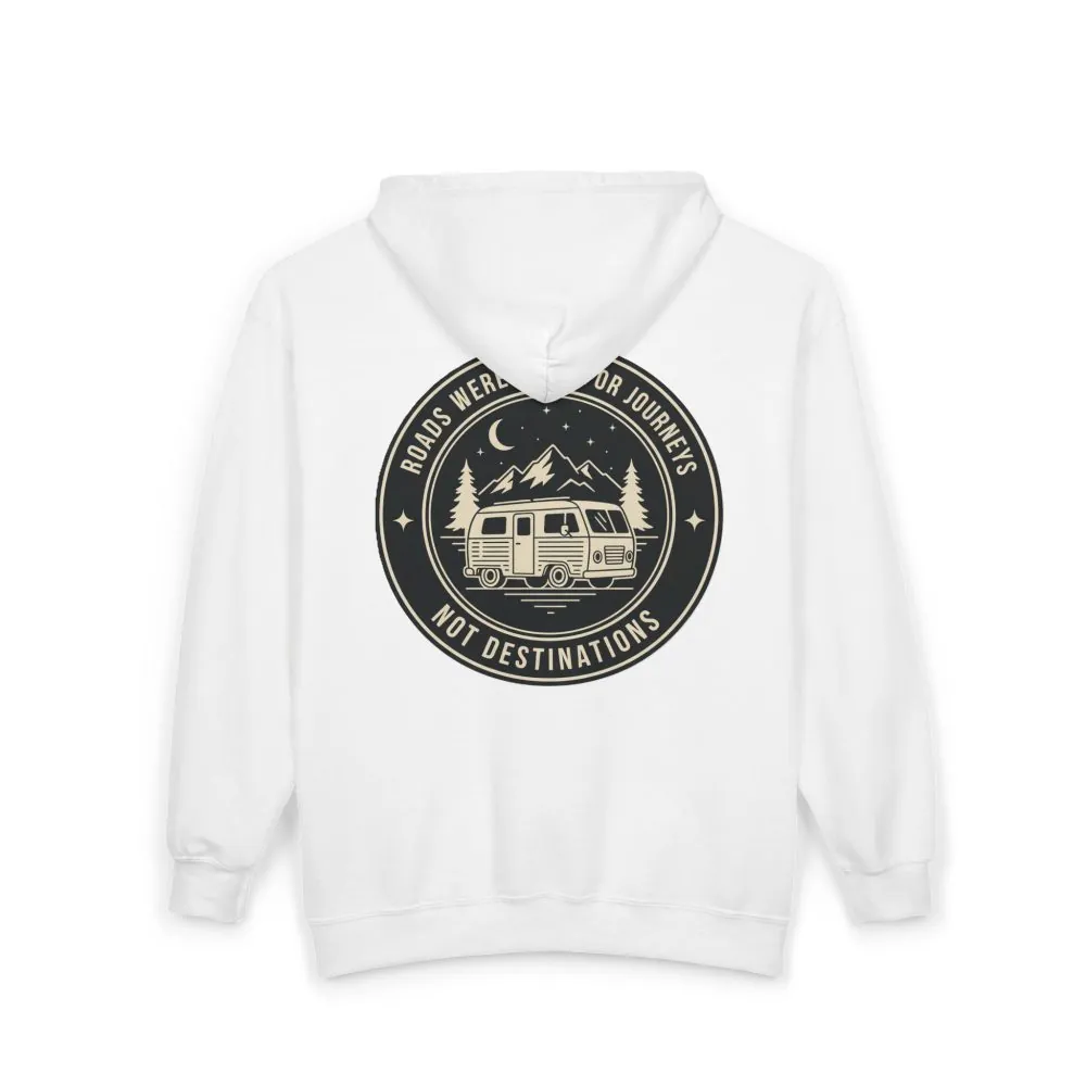 2966501365127076509_2048.jpeg Zip Hoodie — "ROAD WHERE MADE FOR JOURNEYS-NOT DESTINATIONS"(Front + Back Printed) Camper Van Adventure Zip-Up