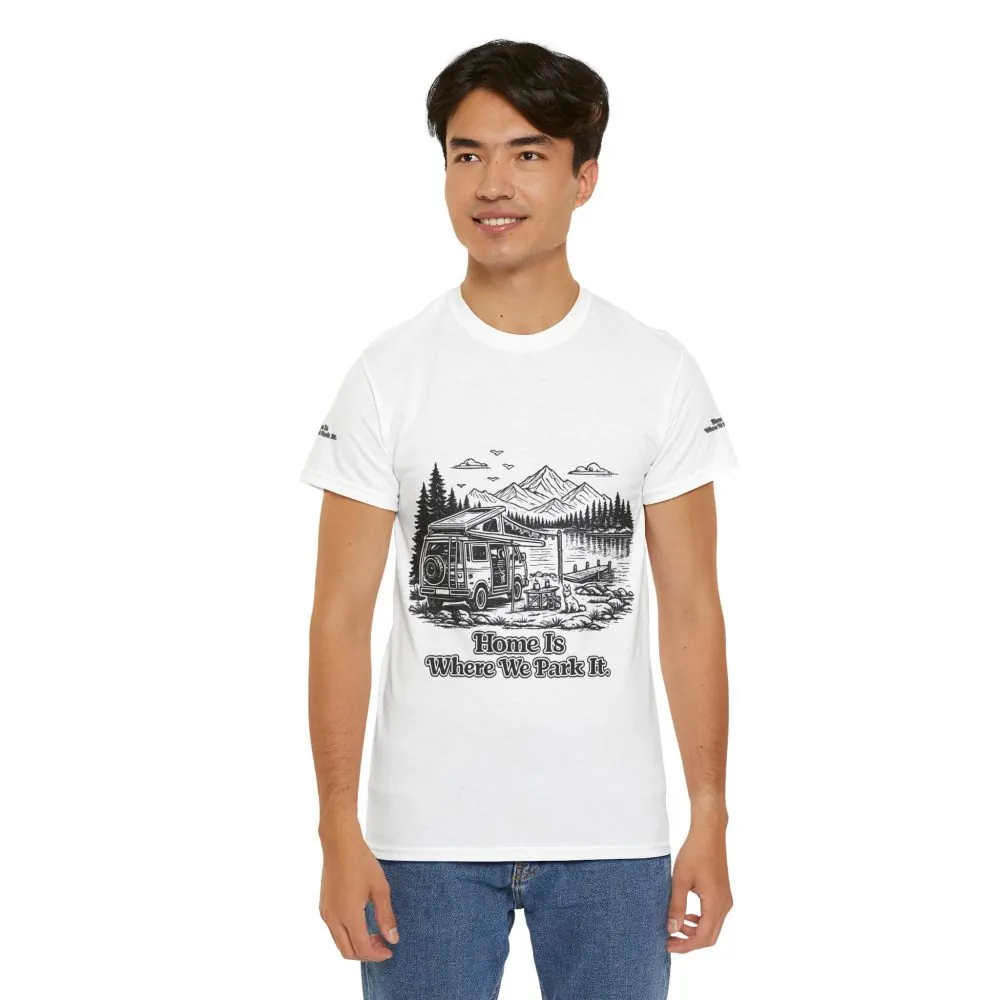 2969849337581096547_2048.jpeg Unisex Heavy Cotton Tee — "Home Is Where You Park It" Design Minimal-Line
