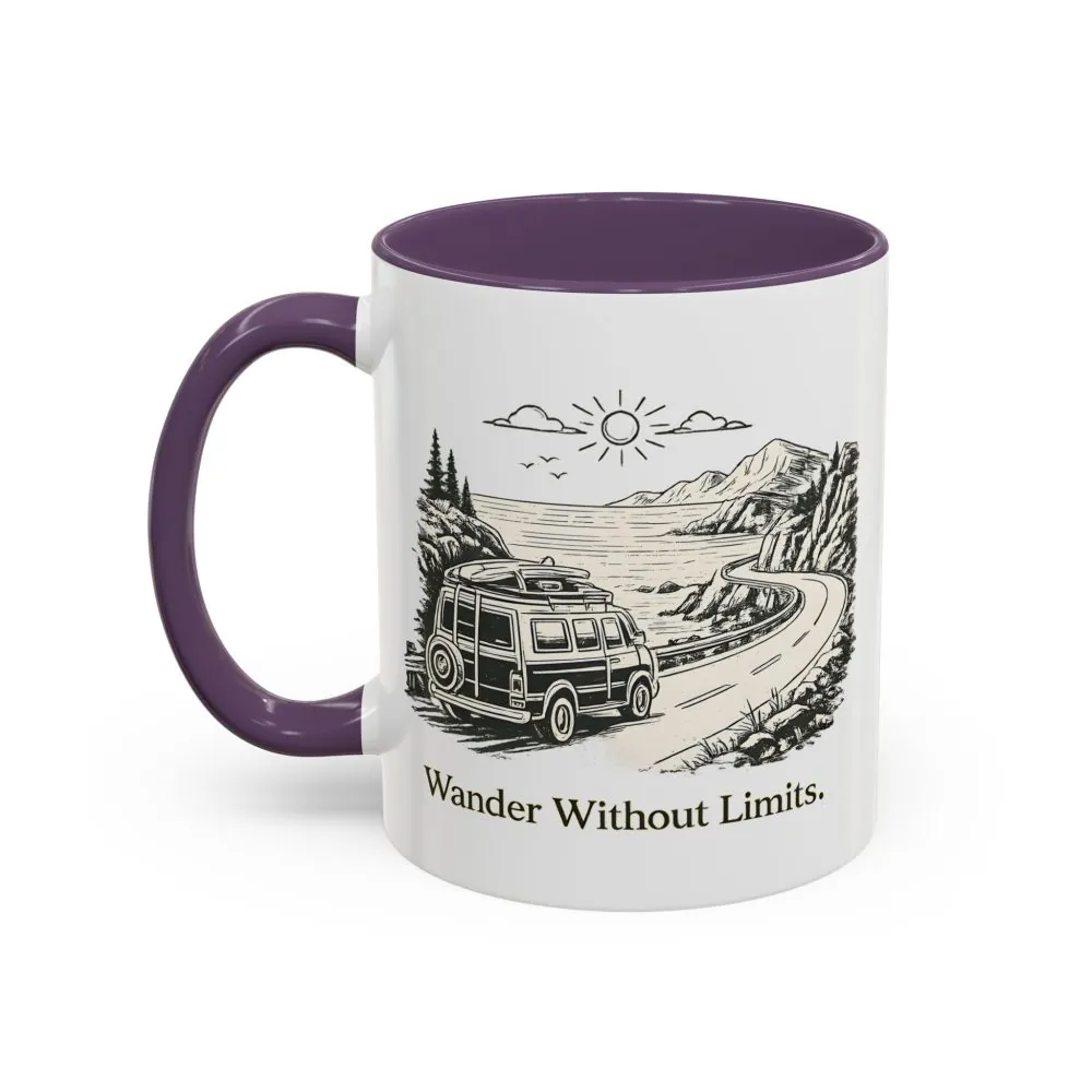 Accent Coffee Mug (11, 15oz) — "Wander Without Limits" Design Minimal-Line