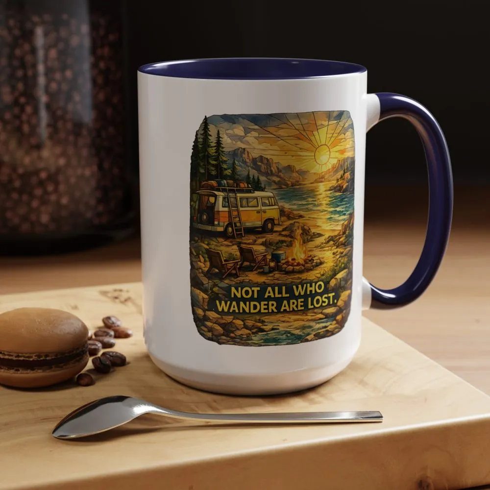 Accent Coffee Mug (11, 15oz) — "Not All Who Wander Are Lost" Design Cubic-Line