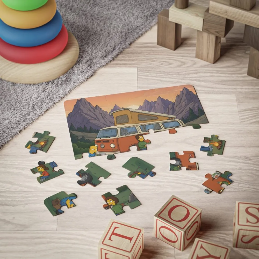 Kids' 30‑Piece Camping Puzzle — Family Camping Van Sunset Scene