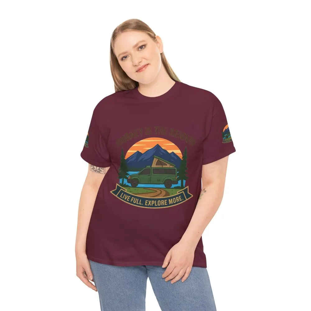 299775180478383971_2048.jpeg Unisex Heavy Cotton Tee — "Journey Is The Reward Tee" Adventure Camper Van Graphic T-Shirt