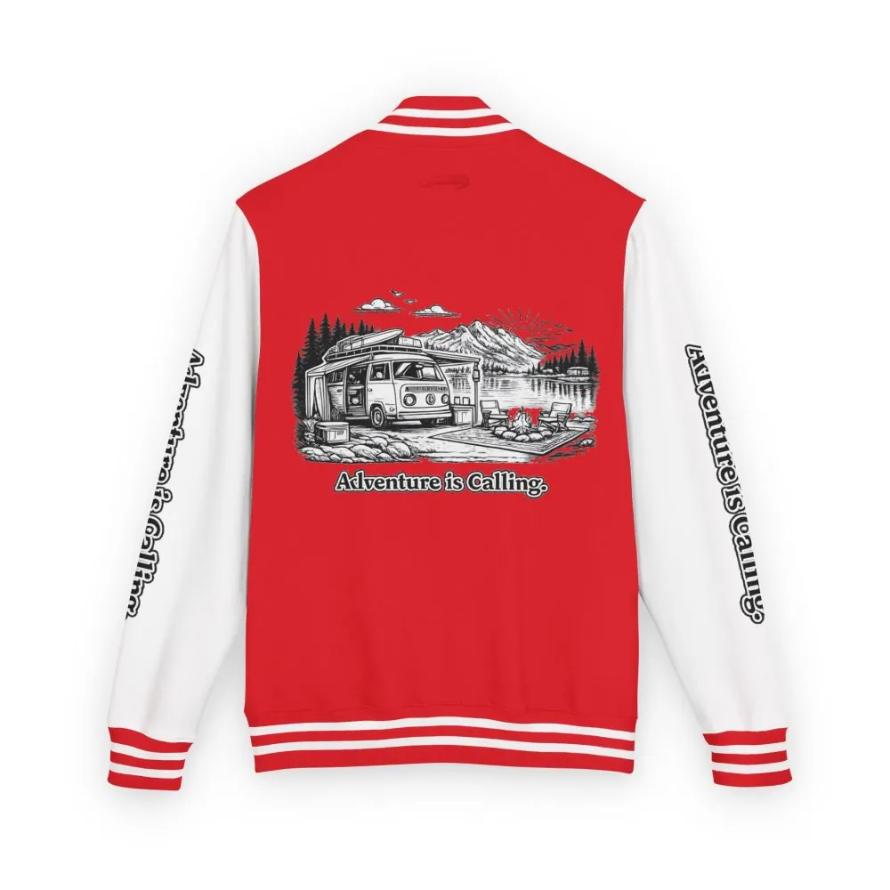 299962247369272384_2048.jpeg Unisex Heavyweight Letterman Jacket — "Adventure Is Calling" Travel Varsity Coat
