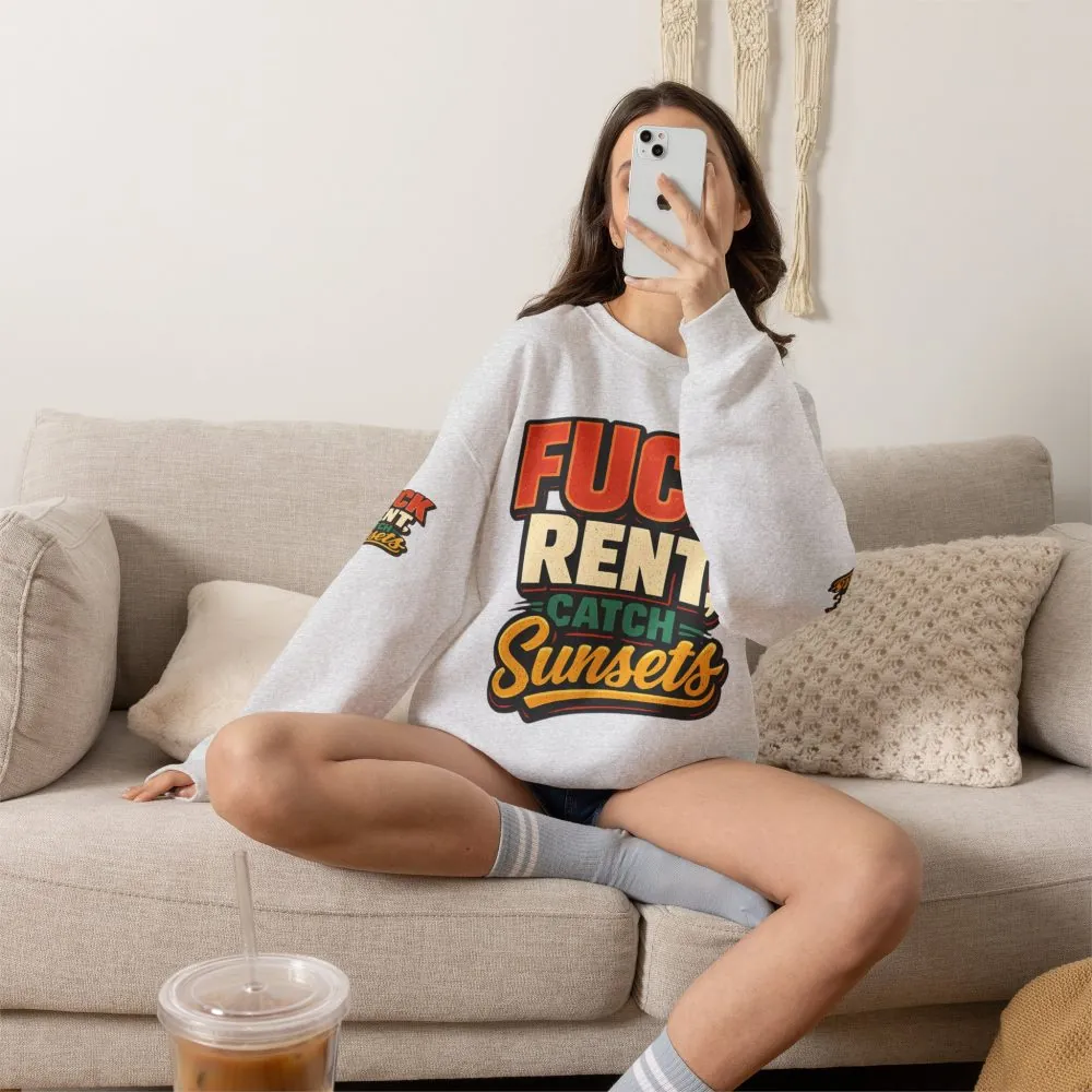 3005243466630481196_2048.jpeg Unisex Heavy Blend™ Crewneck Sweatshirt — "Fuck Rent Catch Sunsets" Design F**K-Line