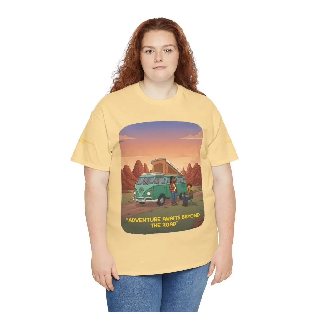 3007179755036932873_2048.jpeg Unisex Heavy Cotton Tee — "Adventure Awaits Beyond The Road" Design Sitcom-Line