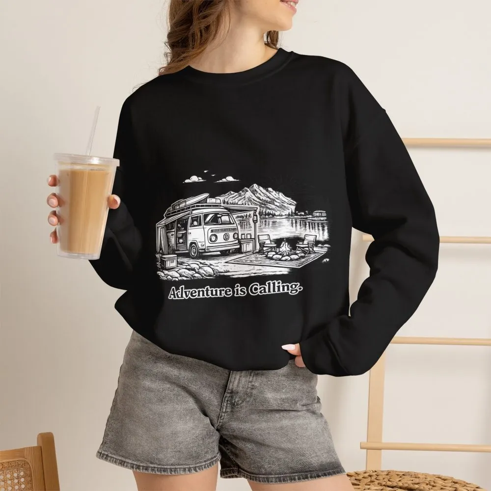 301781114476009521_2048.jpeg Unisex Heavy Blend™ Crewneck Sweatshirt — "Adventure Is Calling" Design Minimal-Line