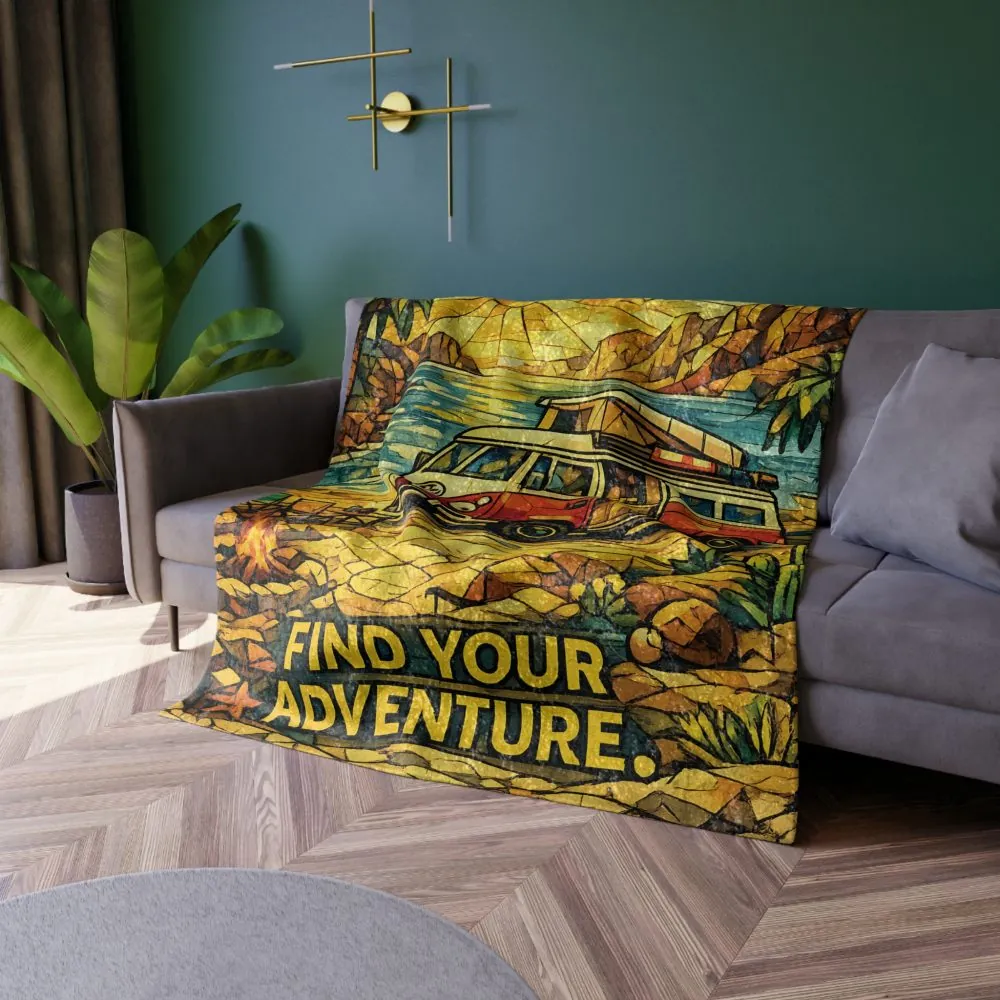 3018253387955351961_2048.jpeg Crushed Velvet Blanket —"Find Your Adventure" Design Cubic-Line (Campervan)