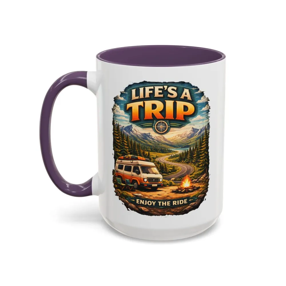 Accent Coffee Mug (11, 15oz) — "Life s A Trip" Design Scenic-Line