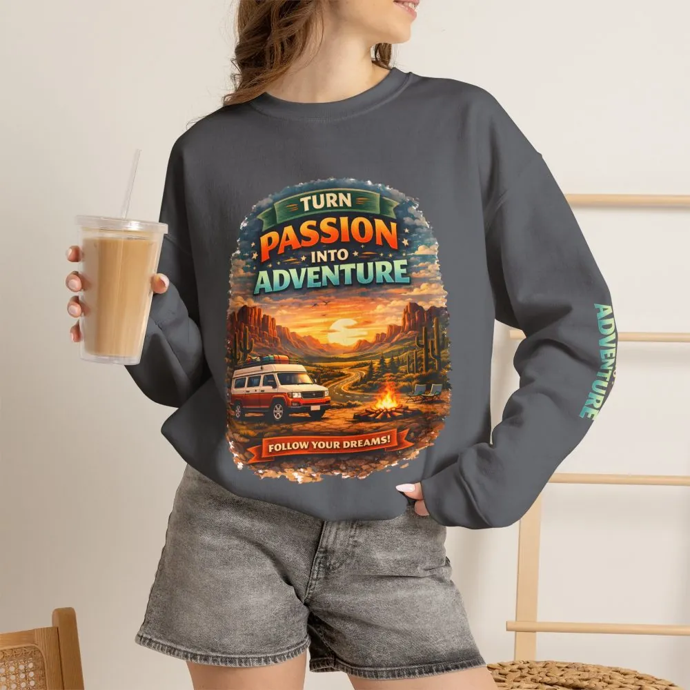Unisex Heavy Blend™ Crewneck Sweatshirt — "Turn Passion Into Adventure" Design Scenic-Line