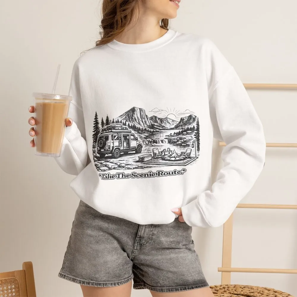 3026338412212351016_2048.jpeg Unisex Heavy Blend™ Crewneck Sweatshirt — "Take The Scenic Route" Design Minimal-Line