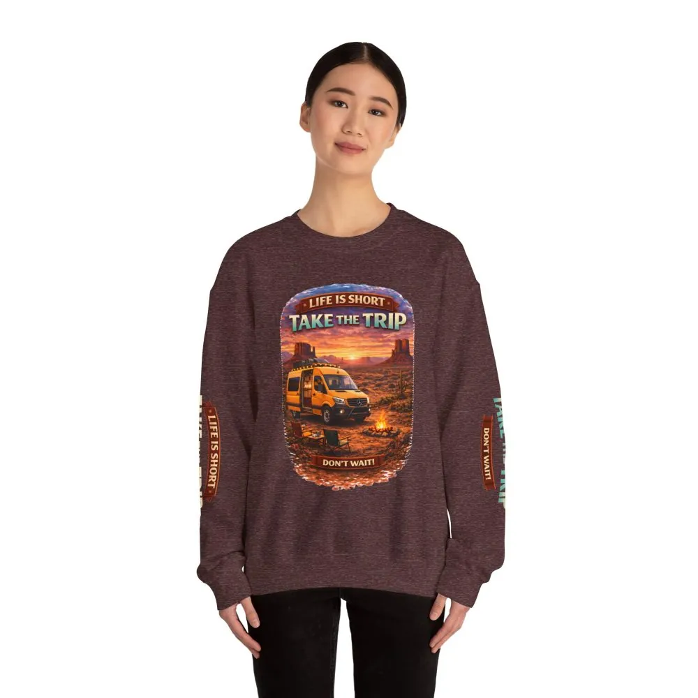 3028035564335815913_2048.jpeg Unisex Heavy Blend™ Crewneck Sweatshirt — "Live Is Short Take The Trip" Design Scenic-Line
