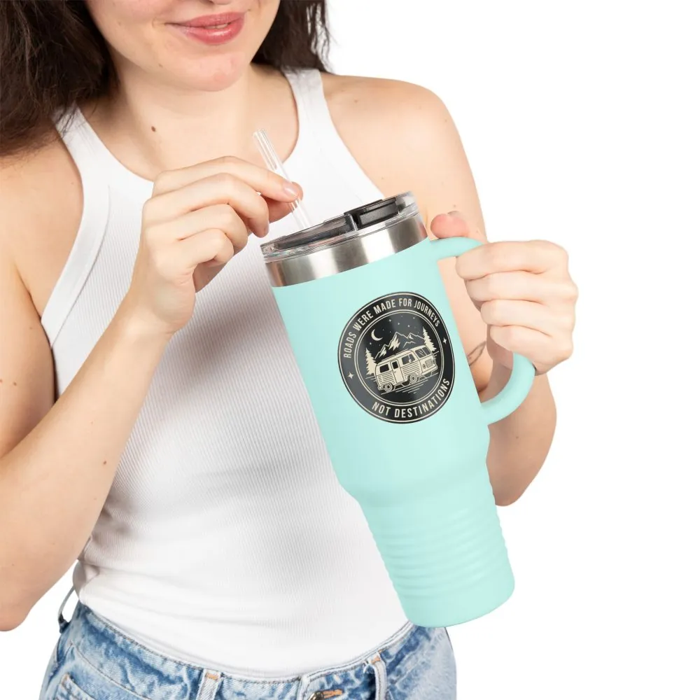3028210767037871744_2048.jpeg Insulated Travel Mug -'ROAD WHERE MADE FOR JOURNEYS-NOT DESTINATIONS' (40oz ) – Retro Camper Design, Keep Drinks Hot or Cold