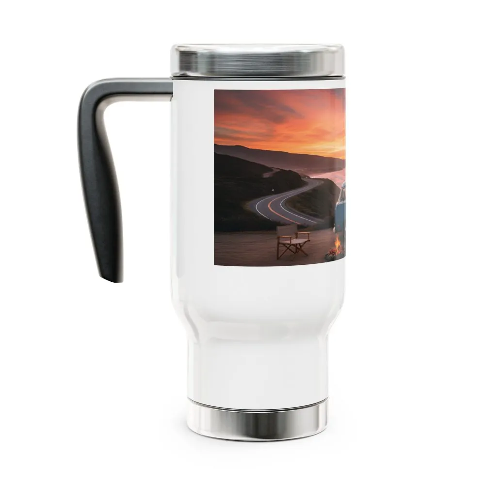 3038095197227265505_2048.jpeg Stainless Steel Travel Mug with Handle, 14oz — "The Road is Life"