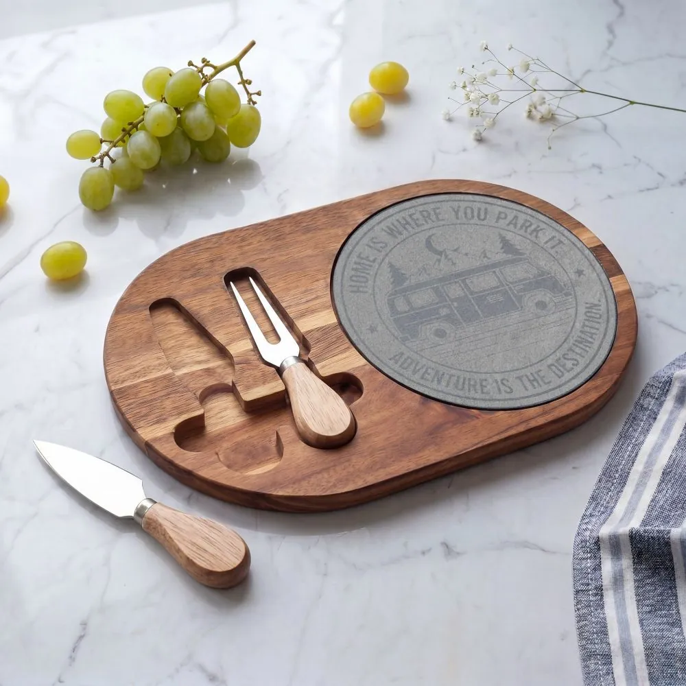 Engraved Charcuterie Board - "Home Is Where You Park It-Adventure is the destination" (4 Variants Available)