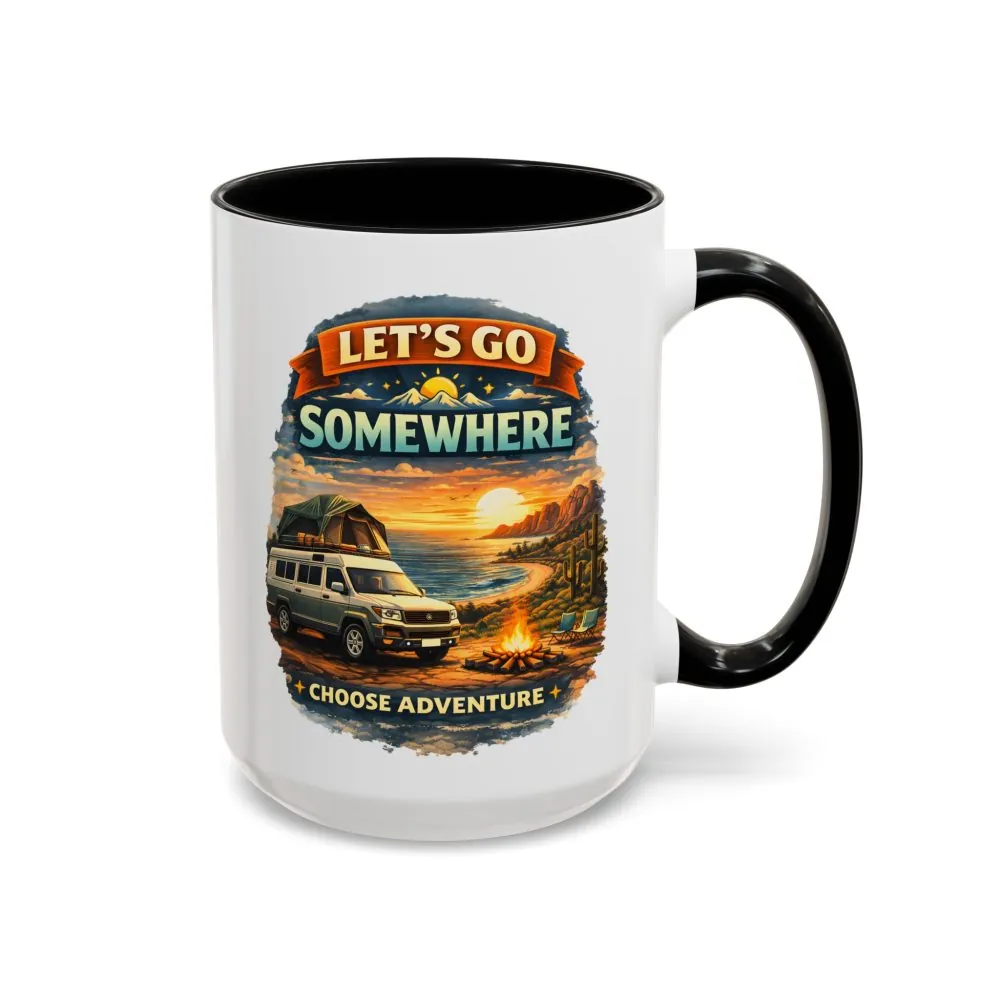 Accent Coffee Mug (11, 15oz) — "Lets Go Somewhere" Design Scenic-Line