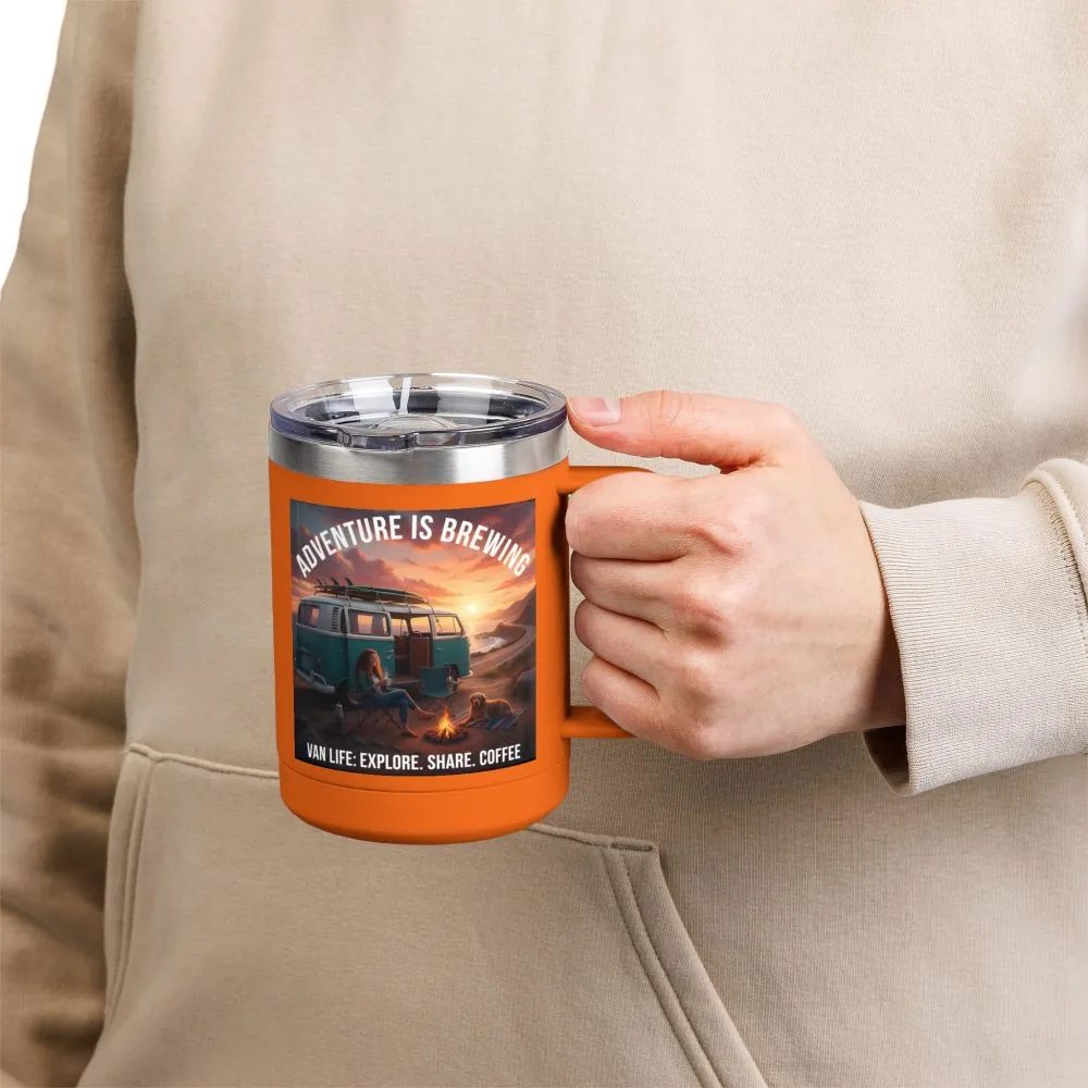 Coffee Mug Tumbler, 15oz-- "Adventure Is Brewing"