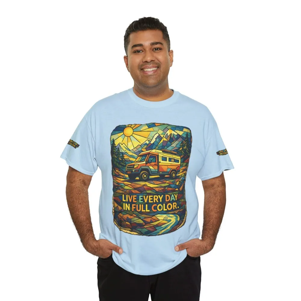 3088526854927758493_2048.jpeg Unisex Heavy Cotton Tee — "Live Life Every Day In Full Color" Design Cubic-Line