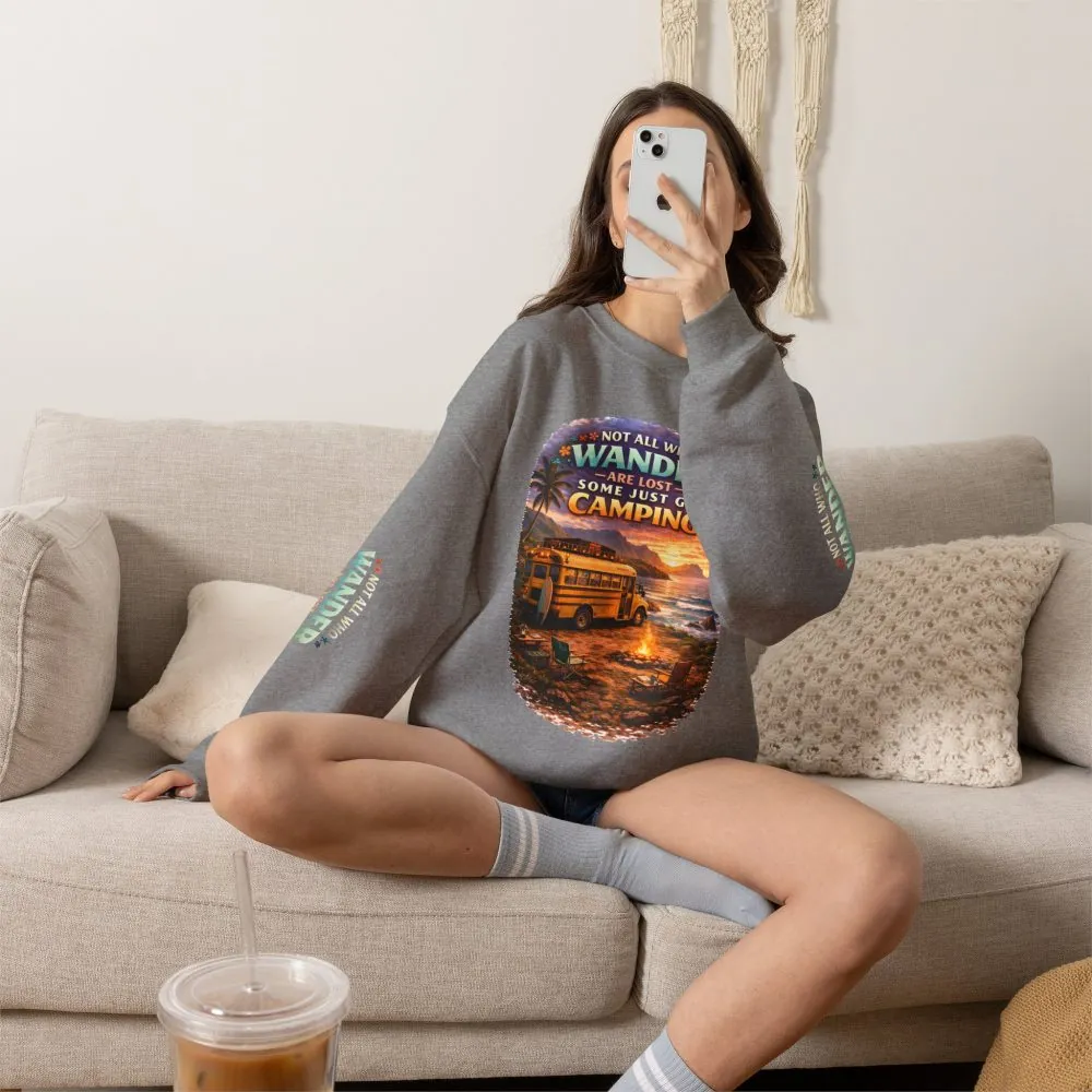 Unisex Heavy Blend™ Crewneck Sweatshirt — "Not All Who Wander Are Lost" Design Scenic-Line