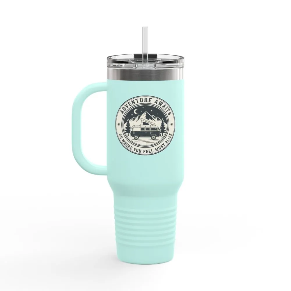 3101825425766205127_2048.jpeg Insulated Travel Mug - "Adventure Awaits-Go Where You Feel Most Alive" (40oz) – Retro Camper Design, Keep Drinks Hot or Cold