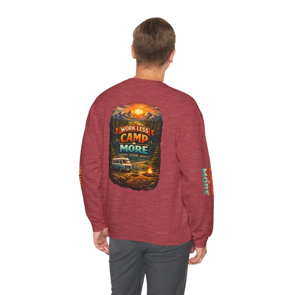 3128838836852880496_2048.jpeg Unisex Heavy Blend™ Crewneck Sweatshirt — "Work Less-Camp More" Design Scenic-Line