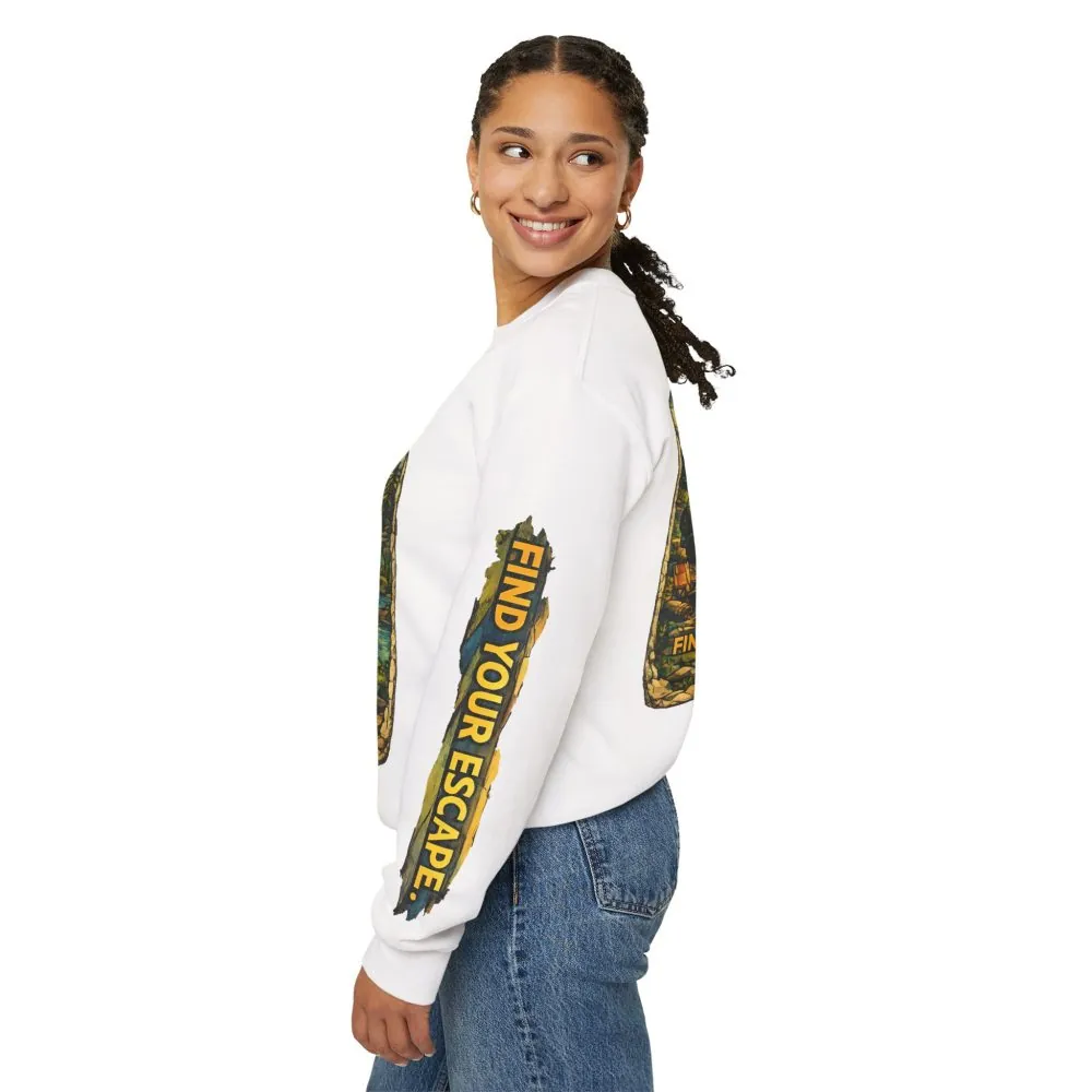 3141809951269117509_2048.jpeg Unisex Heavy Blend™ Crewneck Sweatshirt — "Find Your Escape" Design Cubic-Line