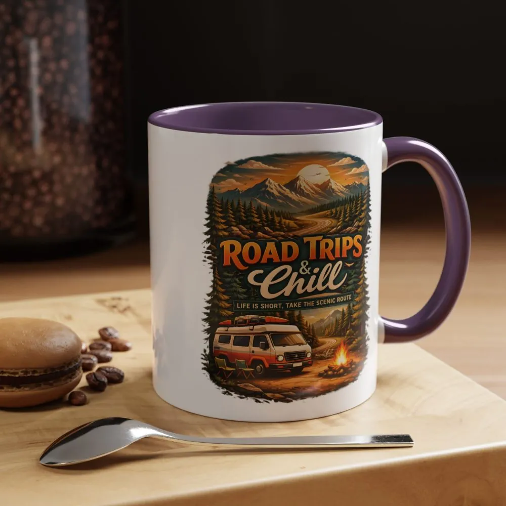 Accent Coffee Mug (11, 15oz) — "Road Trips & Chill" Design Scenic-Line