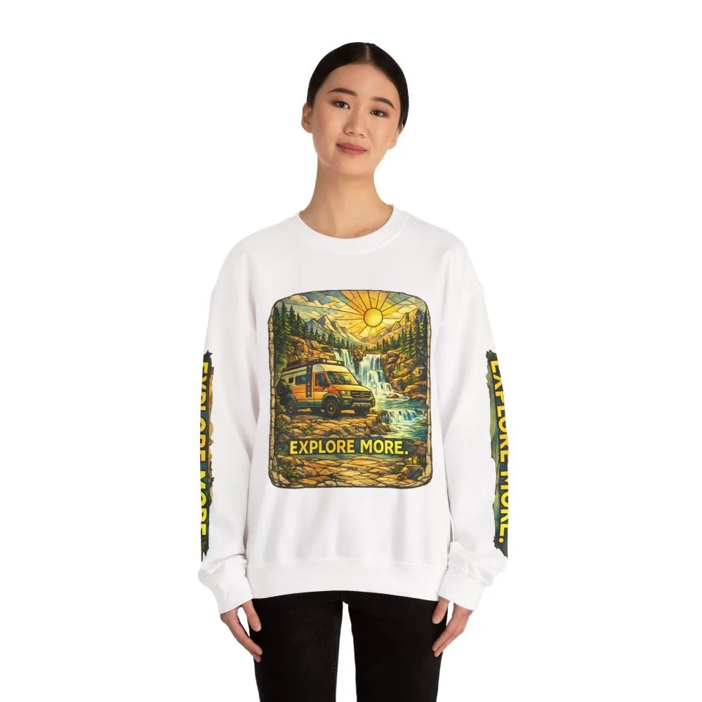 Unisex Heavy Blend™ Crewneck Sweatshirt — "Explore More" Design Cubic-Line