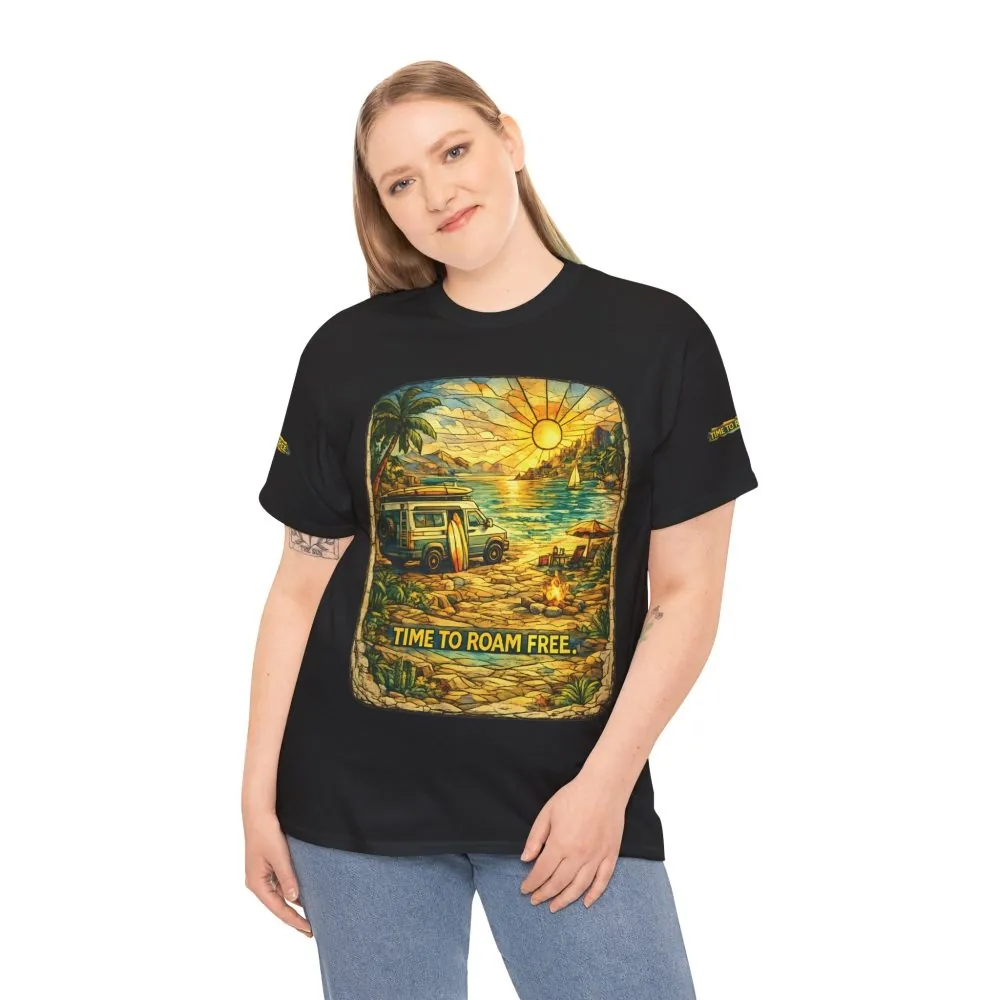Unisex Heavy Cotton Tee — "Time To Roam Free" Design Cubic-Line