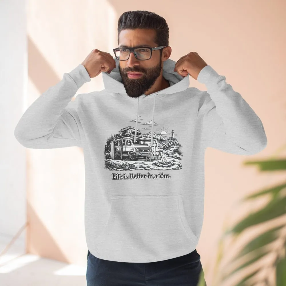 Three-Panel Fleece Hoodie - "Life Is Better In A Van" Design Minimal-Line