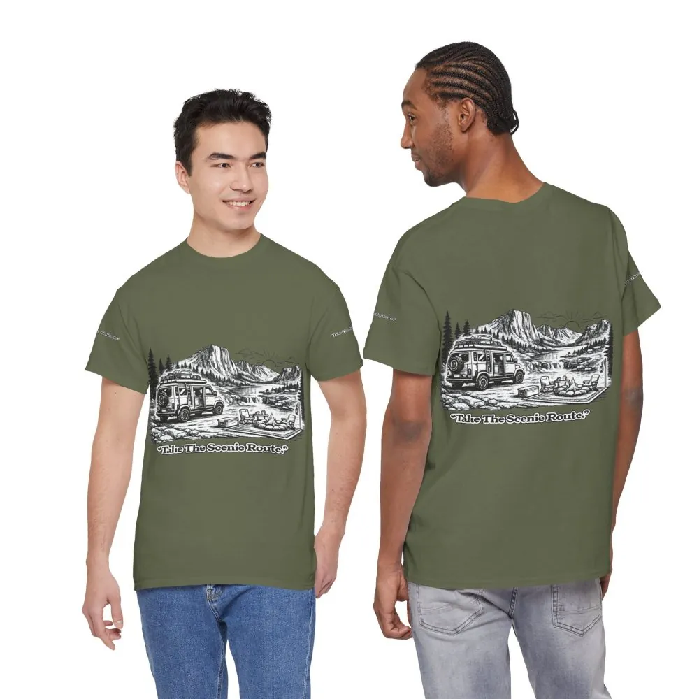 3167069225351480614_2048.jpeg Unisex Heavy Cotton Tee — "Take The Scenic Route" Design Minimal-Line