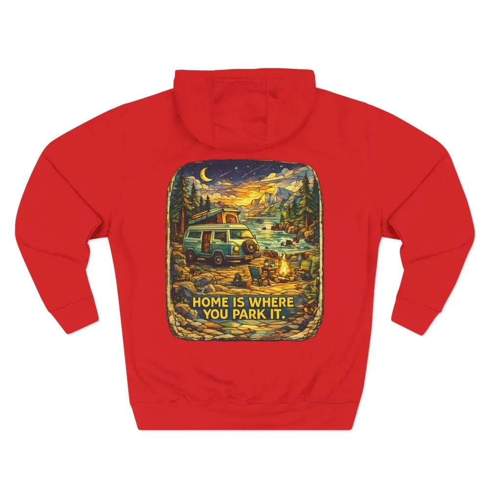 Three-Panel Fleece Hoodie - ""Home Is Where You Park It"" Design Cubic-Line