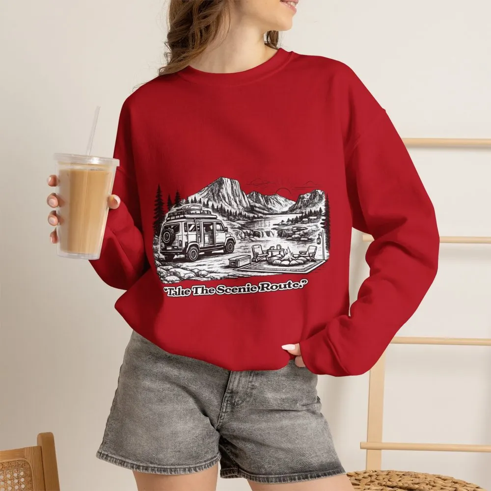 3174355059748593089_2048.jpeg Unisex Heavy Blend™ Crewneck Sweatshirt — "Take The Scenic Route" Design Minimal-Line