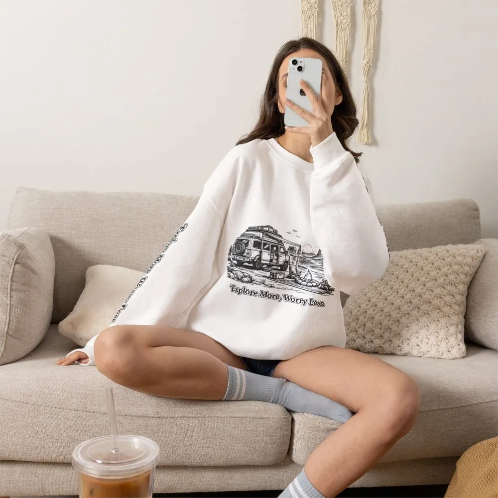 3178279153431360051_2048.jpeg Unisex Heavy Blend™ Crewneck Sweatshirt — "Explore More Worry Less" Design Minimal-Line