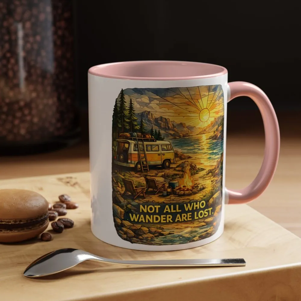 Accent Coffee Mug (11, 15oz) — "Not All Who Wander Are Lost" Design Cubic-Line