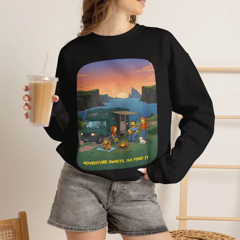 Unisex Heavy Blend™ Crewneck Sweatshirt — "Adventure Awaits-Go Find It"" Design Sitcom-Line