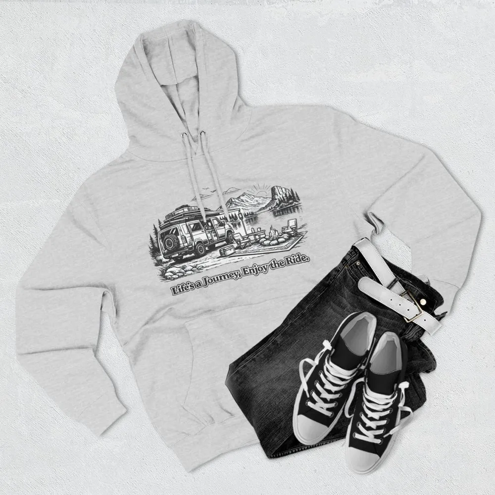 Three-Panel Fleece Hoodie - "Lifes A Journey,Enjoy The Ride" Design Minimal-Line